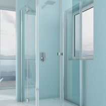 Beispielfoto für Glasdusche mit Falttür als Fensterlösung (kann 90 Grad weggeklappt werden) 